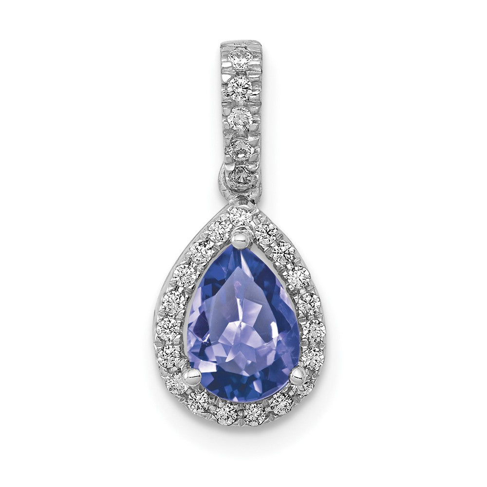 14k White Gold Pear .75 Tanzanite and Diamond Pendant (0.7 grams)