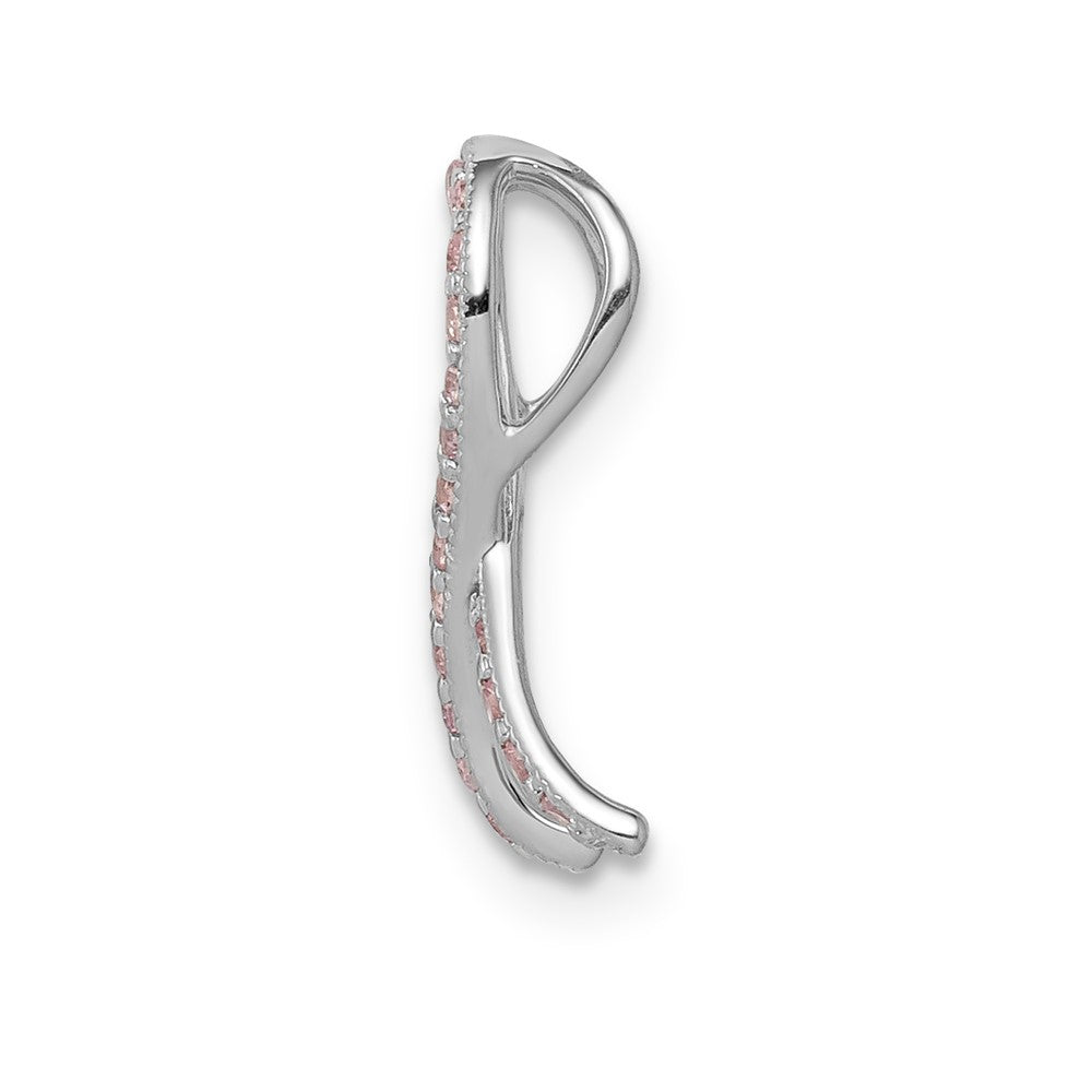 14k White Gold Pink Sapphire Awareness Ribbon Pendant (0.6 grams)