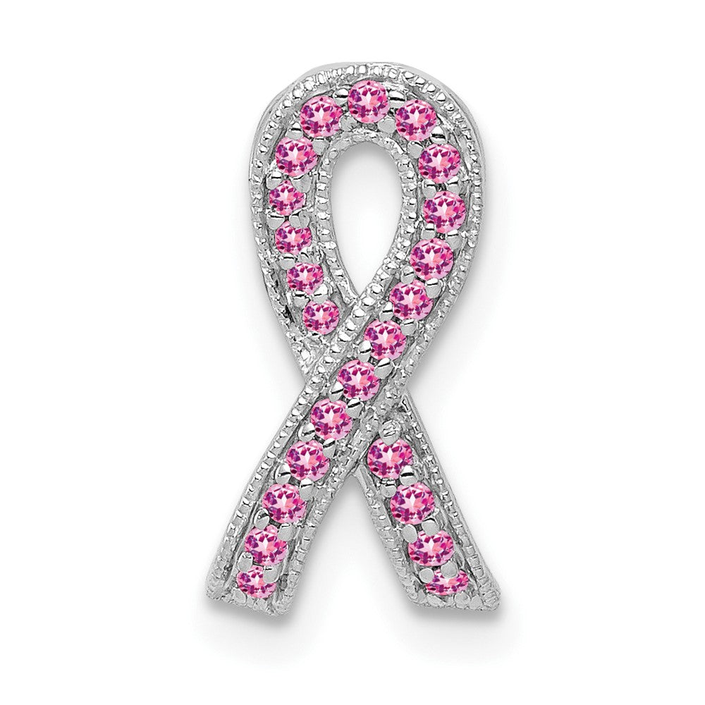 14k White Gold Pink Sapphire Awareness Ribbon Pendant (0.6 grams)