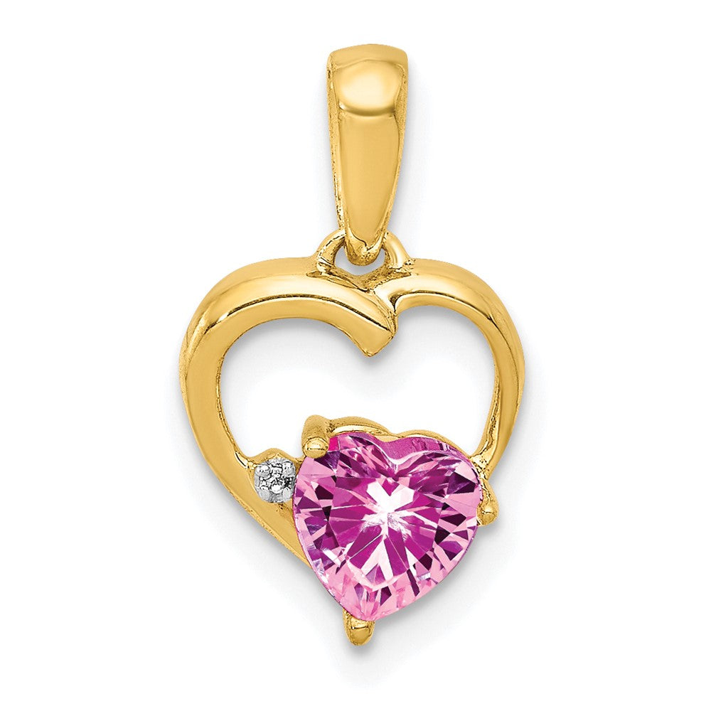 14k Created Pink Sapphire and Diamond Heart Pendant (0.7 grams)
