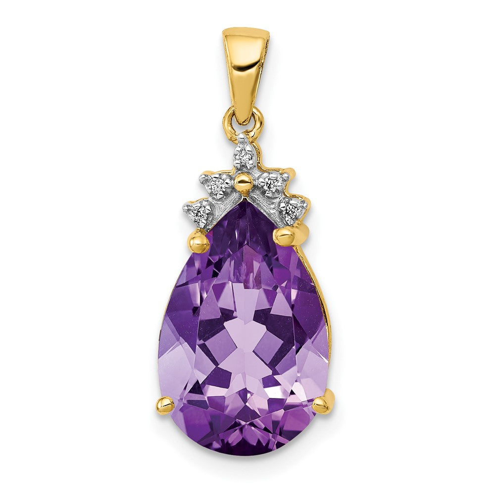 14k Pear 3.55 Amethyst & Diamond Pendant (1.38 grams)