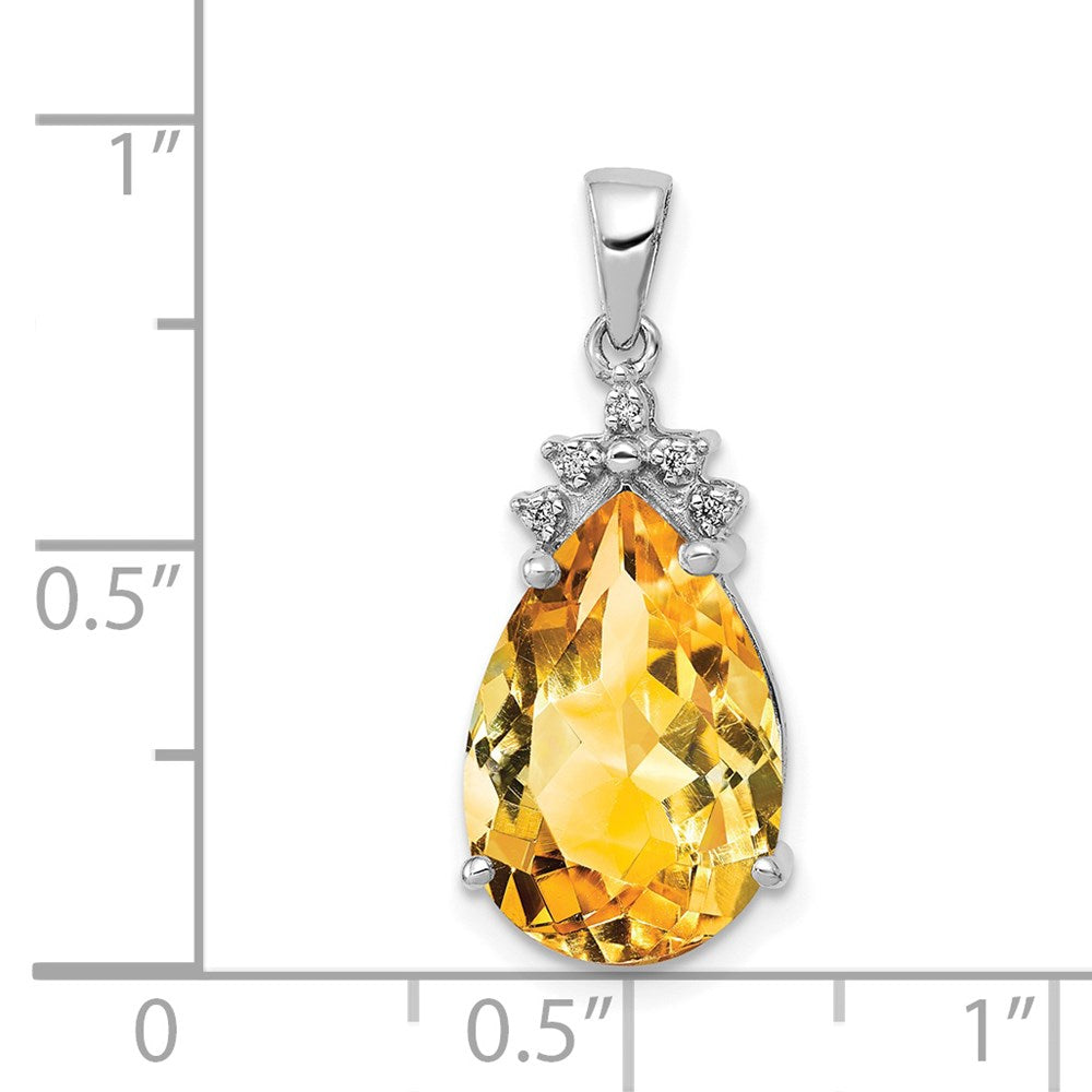 14k White Gold Pear Citrine & Diamond Pendant (1.38 grams)