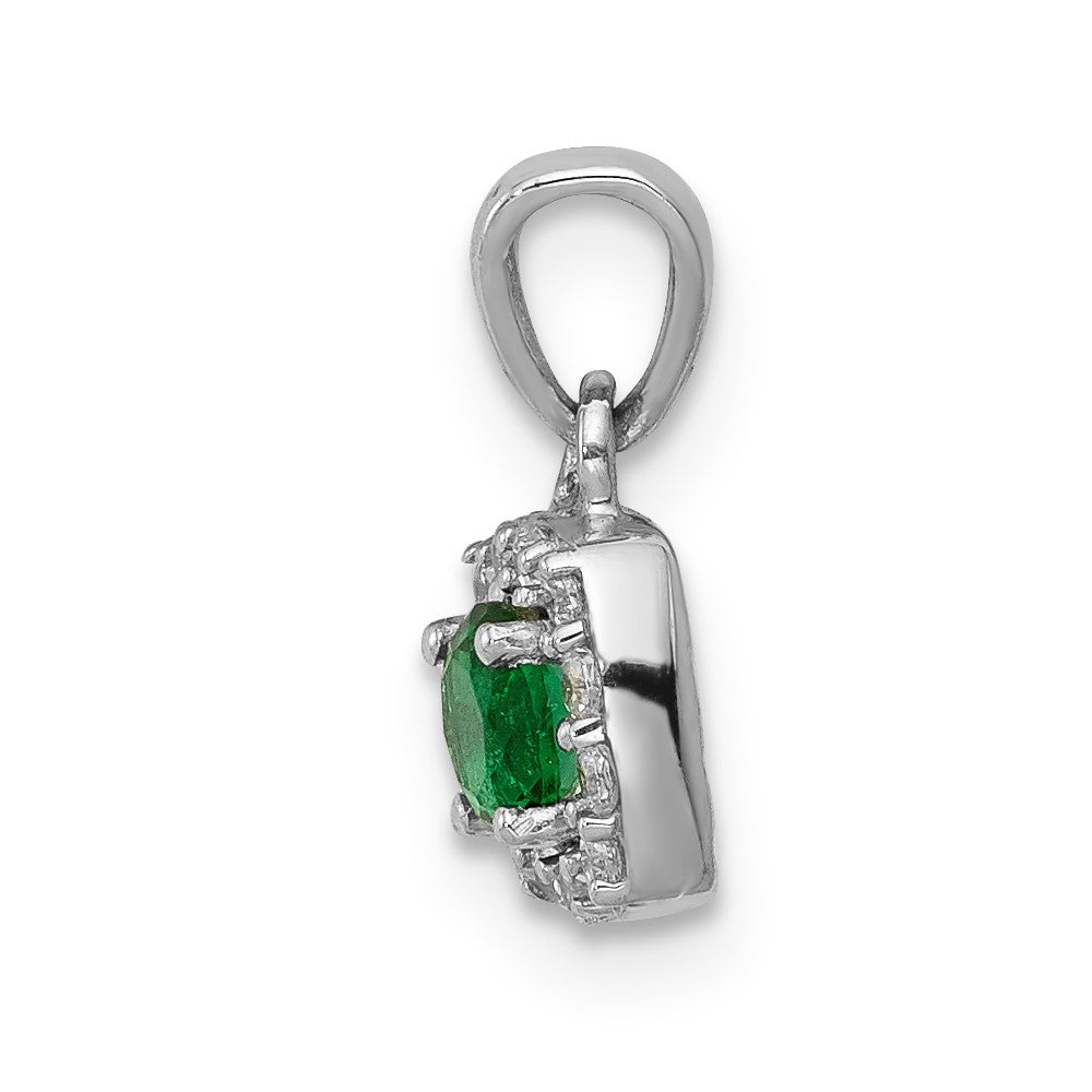 14k White Gold Diamond and .20 Emerald Square Halo Pendant (0.6 grams)