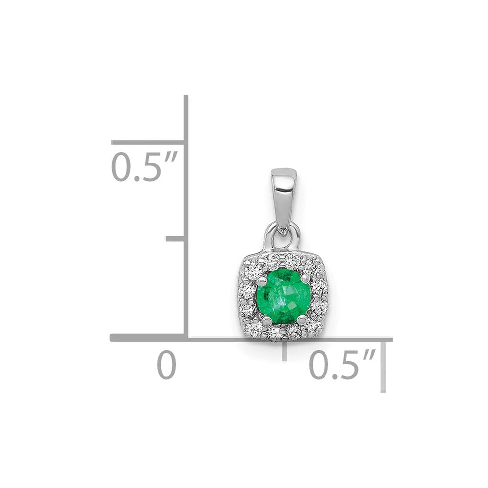14k White Gold Diamond and .20 Emerald Square Halo Pendant (0.6 grams)