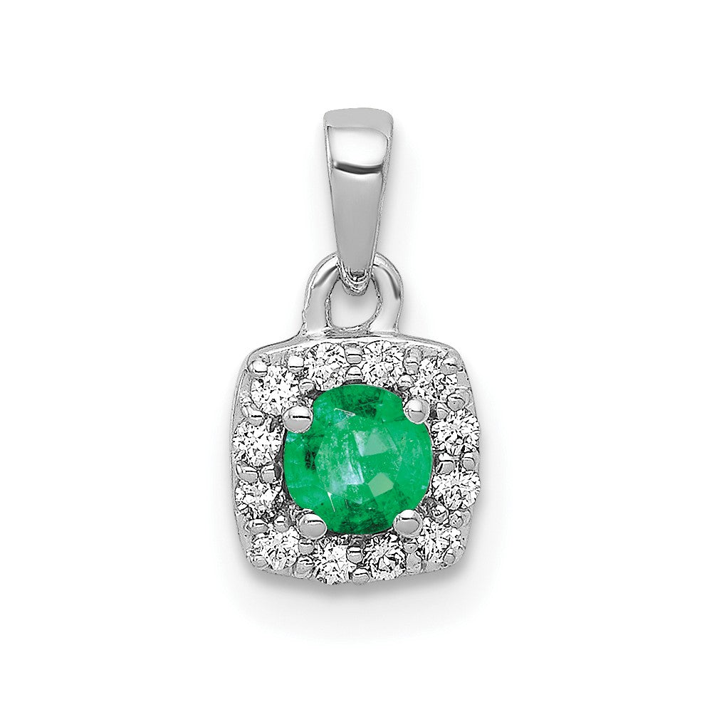 14k White Gold Diamond and .20 Emerald Square Halo Pendant (0.6 grams)