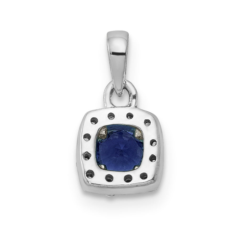 14k White Gold Diamond and .20 Sapphire Square Halo Pendant (0.6 grams)