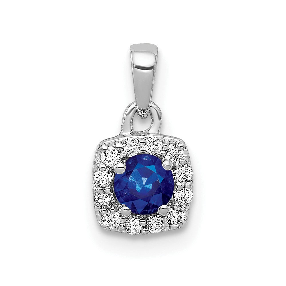 14k White Gold Diamond and .20 Sapphire Square Halo Pendant (0.6 grams)
