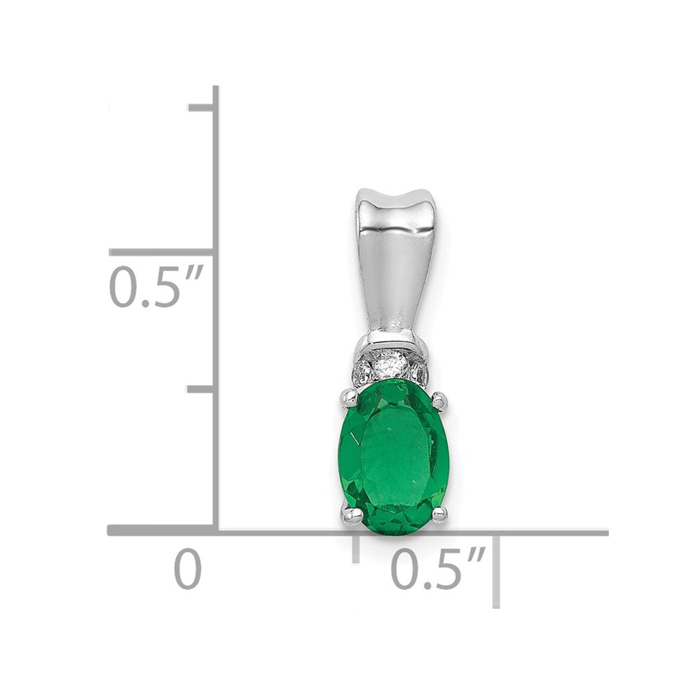 14k White Gold Diamond and Oval Emerald Pendant (0.65 grams)
