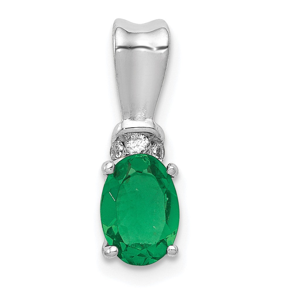14k White Gold Diamond and Oval Emerald Pendant (0.65 grams)