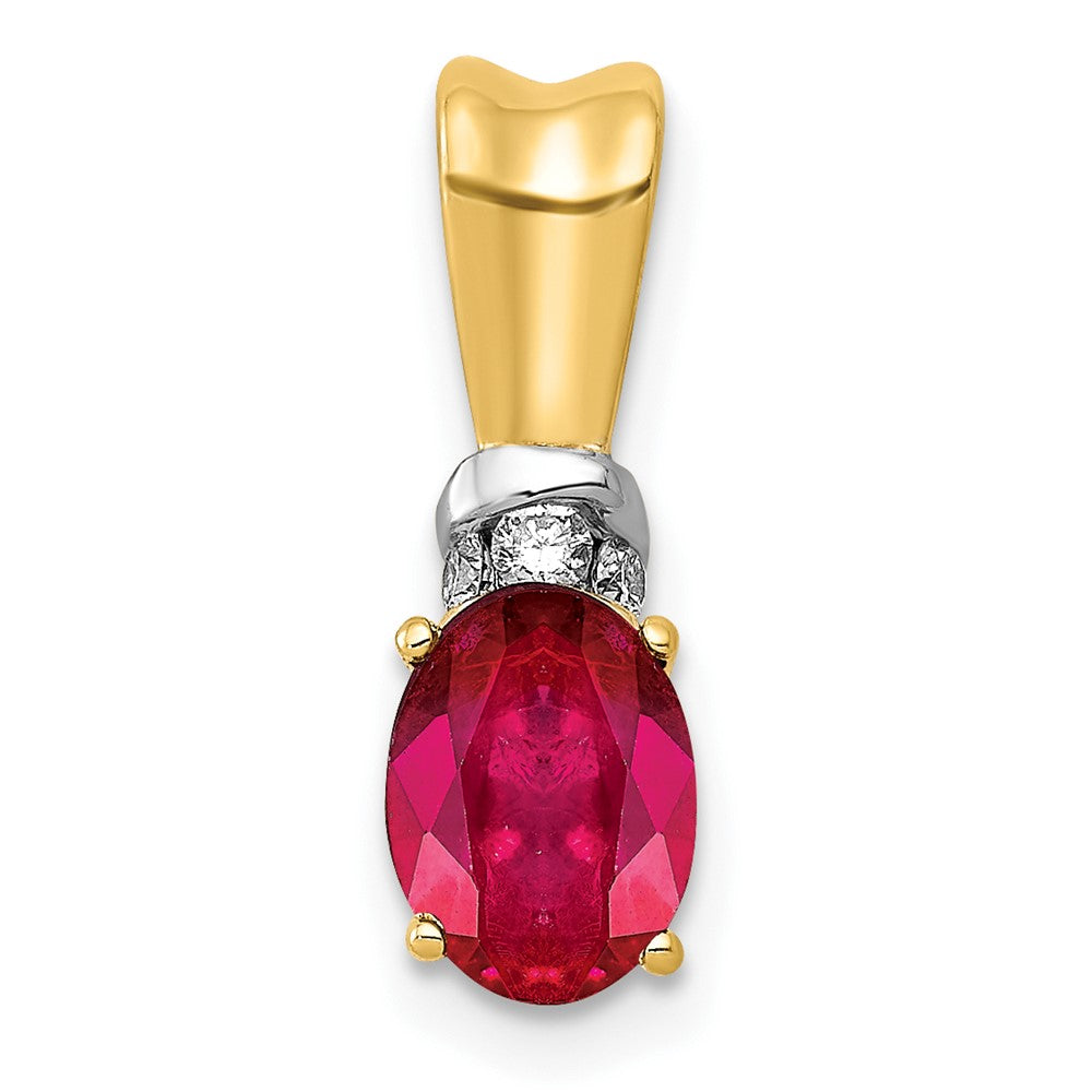 14k w/Rhodium Diamond and .66 Oval Ruby Pendant (0.65 grams)