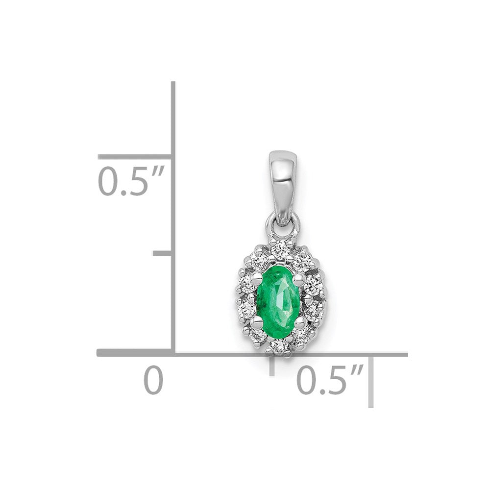 14k White Gold Diamond and Oval Emerald Halo Pendant (0.65 grams)