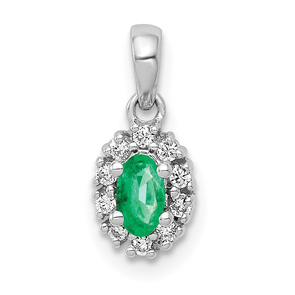 14k White Gold Diamond and Oval Emerald Halo Pendant (0.65 grams)