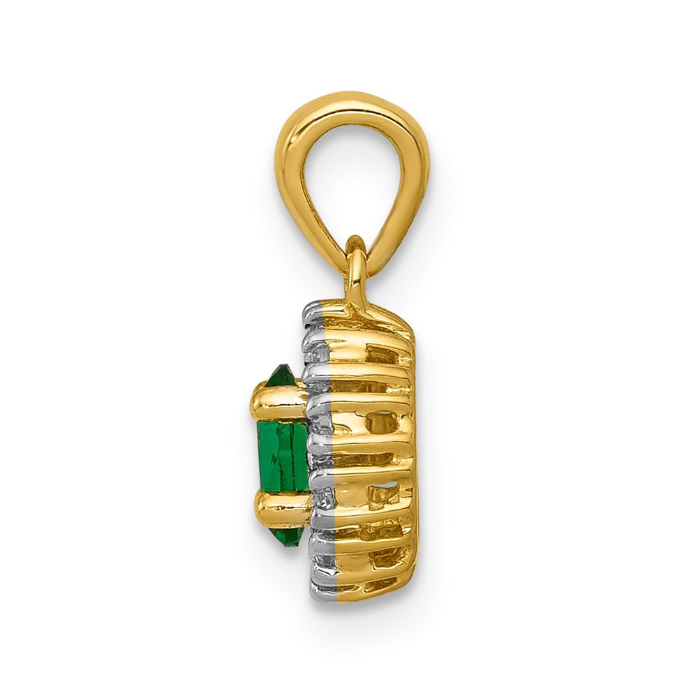 14k and Rhodium Diamond and Oval Emerald Pendant (0.65 grams)