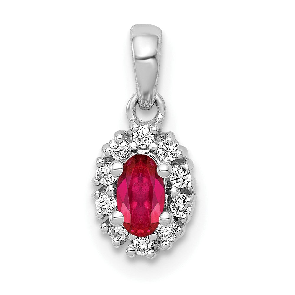 14k White Gold Diamond and .32 Oval Ruby Halo Pendant (0.65 grams)