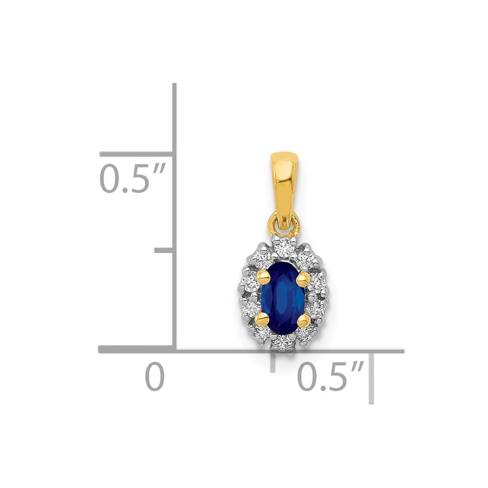 14k and Rhodium Diamond and .32 Sapphire Oval Halo Pendant (0.65 grams)
