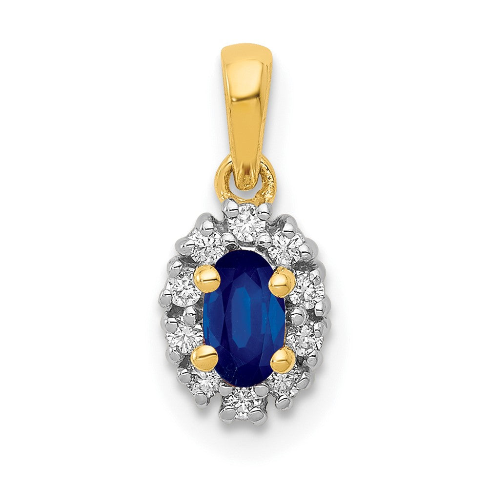 14k and Rhodium Diamond and .32 Sapphire Oval Halo Pendant (0.65 grams)