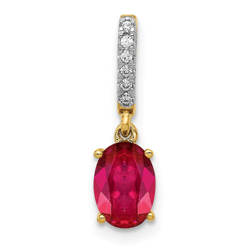 14k Diamond and .91 Oval Ruby Pendant (0.45 grams)