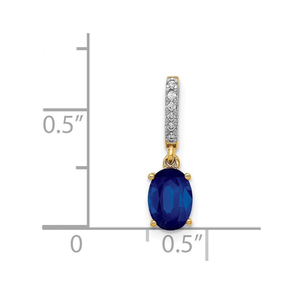 14k Diamond and Oval 1.04 Oval Sapphire Pendant (0.45 grams)