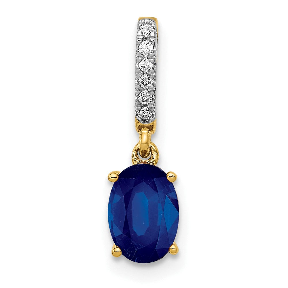 14k Diamond and Oval 1.04 Oval Sapphire Pendant (0.45 grams)