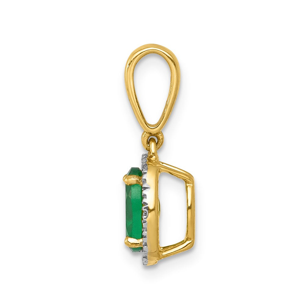 14k Diamond and Oval Emerald Halo Pendant (0.75 grams)