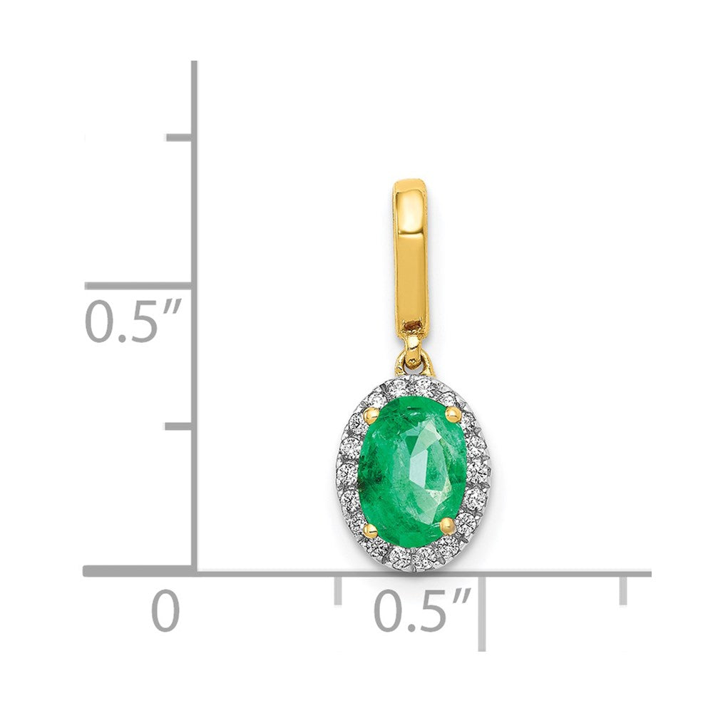 14k Diamond and Oval Emerald Halo Pendant (0.75 grams)