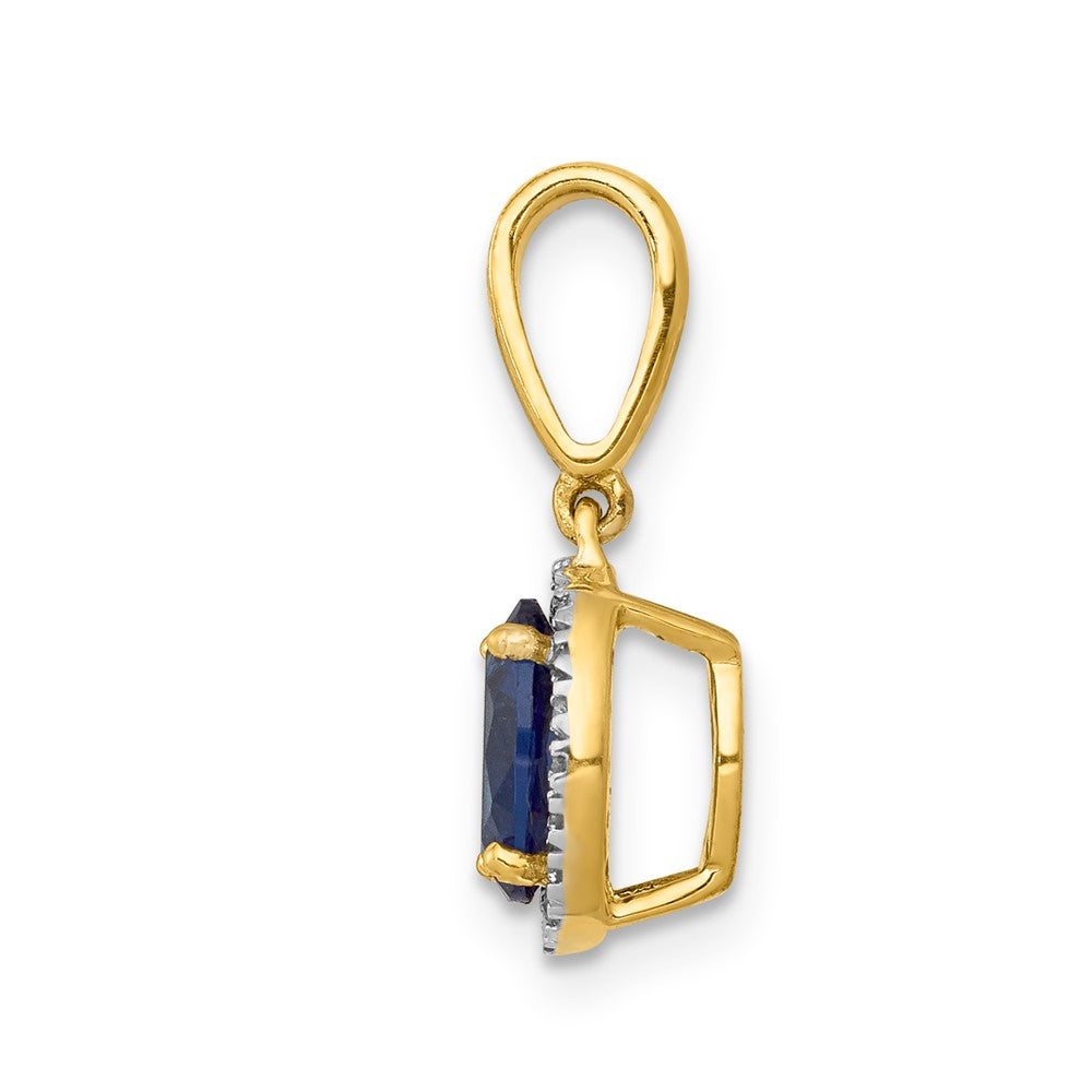 14k Diamond and Oval 1.05 Sapphire Halo Pendant (0.75 grams)
