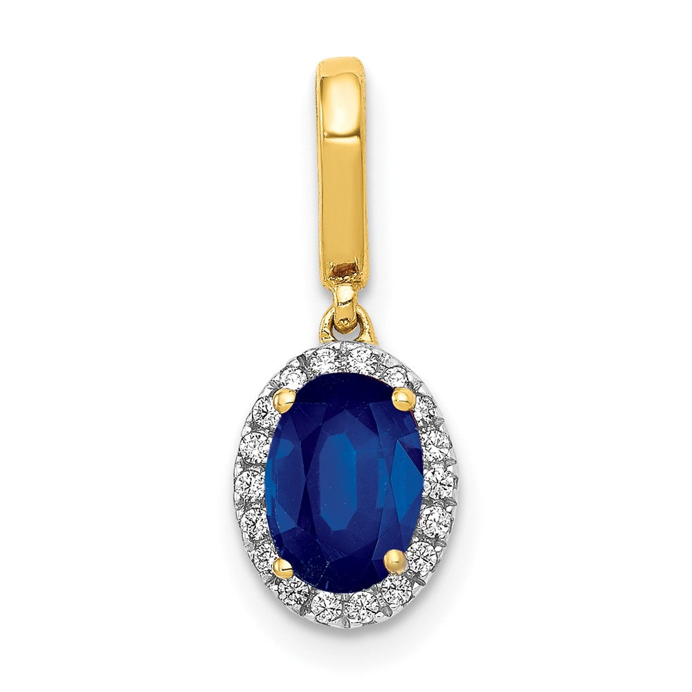 14k Diamond and Oval 1.05 Sapphire Halo Pendant (0.75 grams)