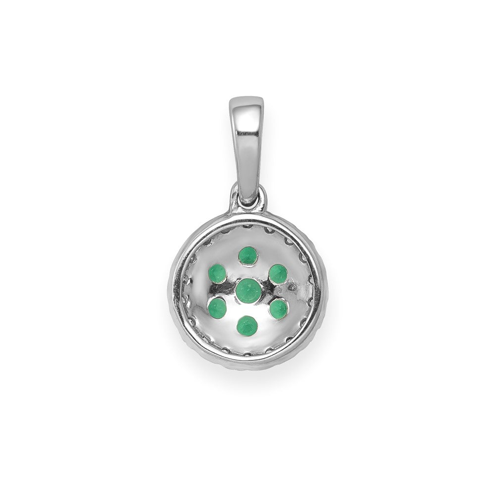 14k White Gold Diamond and Emerald Halo Circle Pendant (0.9 grams)