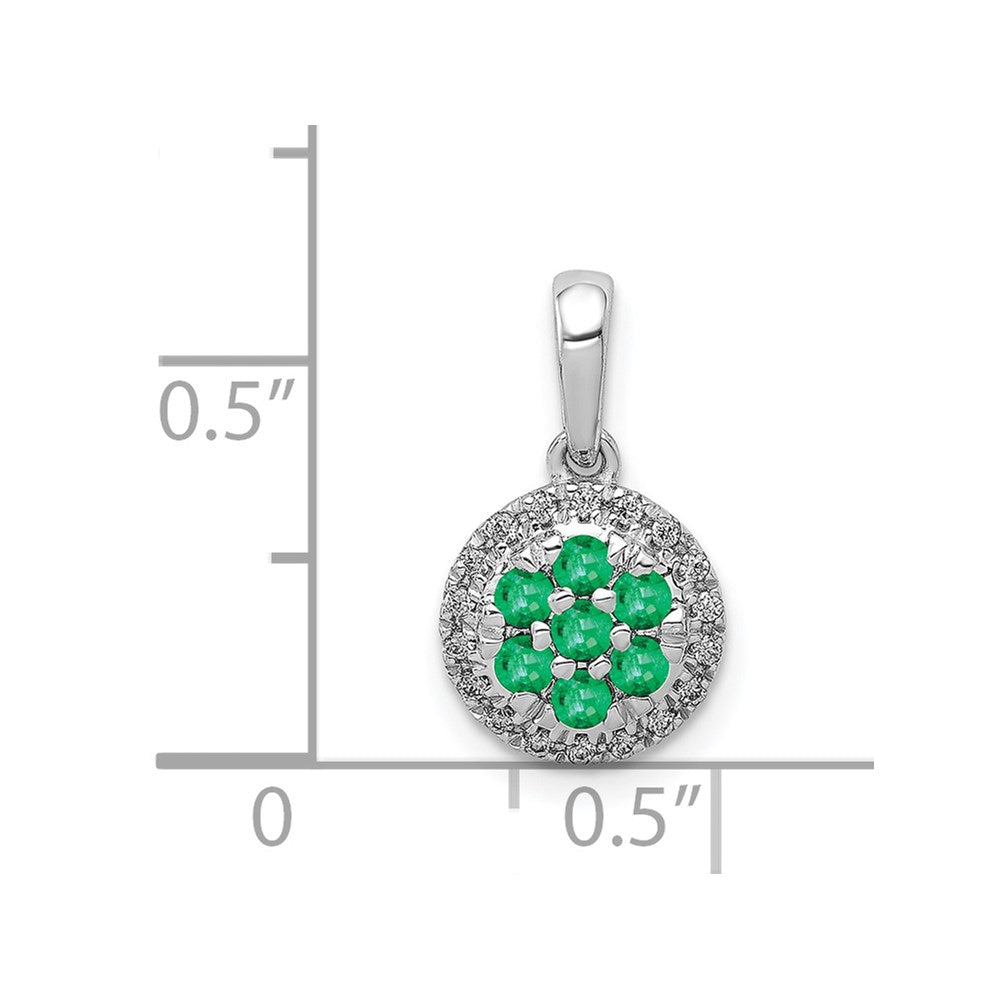 14k White Gold Diamond and Emerald Halo Circle Pendant (0.9 grams)