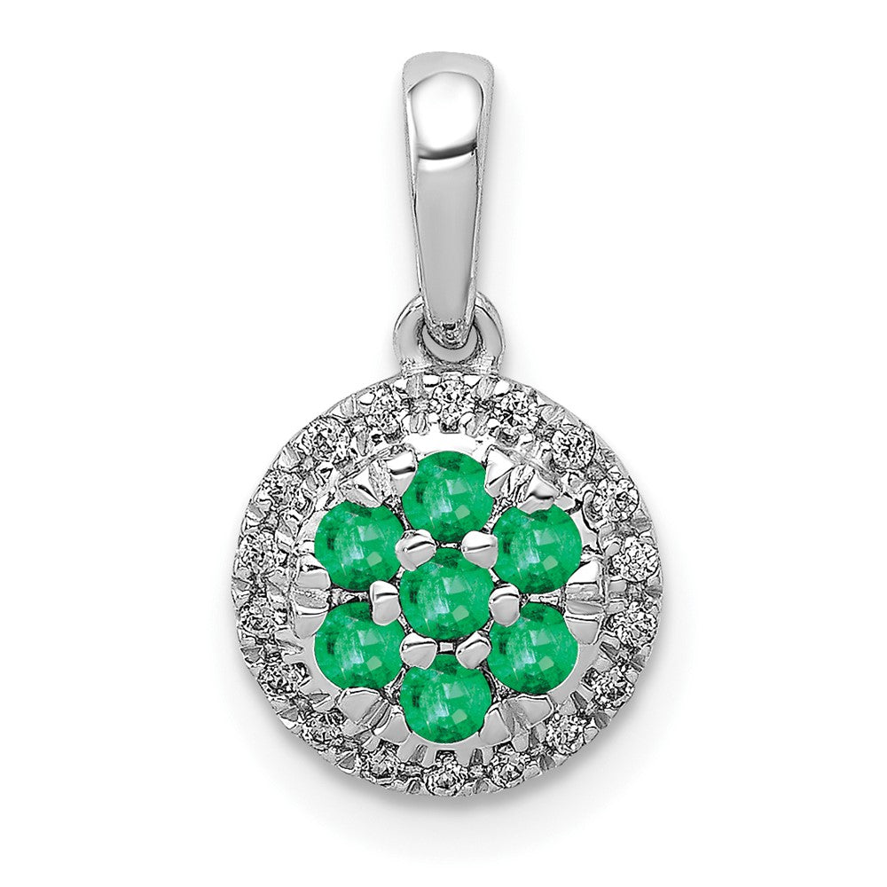 14k White Gold Diamond and Emerald Halo Circle Pendant (0.9 grams)