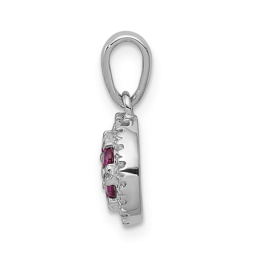 14k White Gold Diamond and .28 Ruby Circle Pendant (0.9 grams)