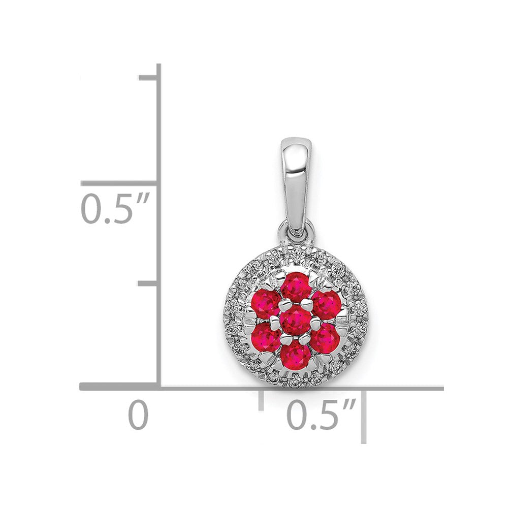 14k White Gold Diamond and .28 Ruby Circle Pendant (0.9 grams)