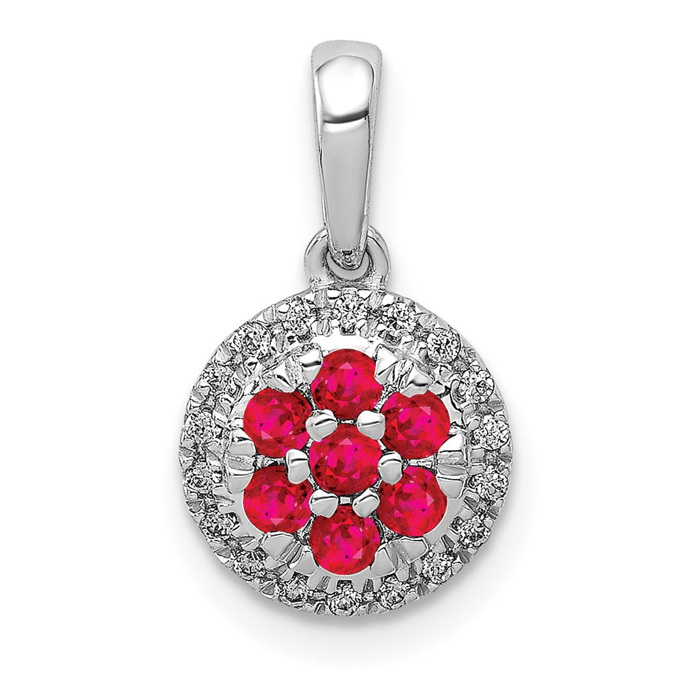 14k White Gold Diamond and .28 Ruby Circle Pendant (0.9 grams)