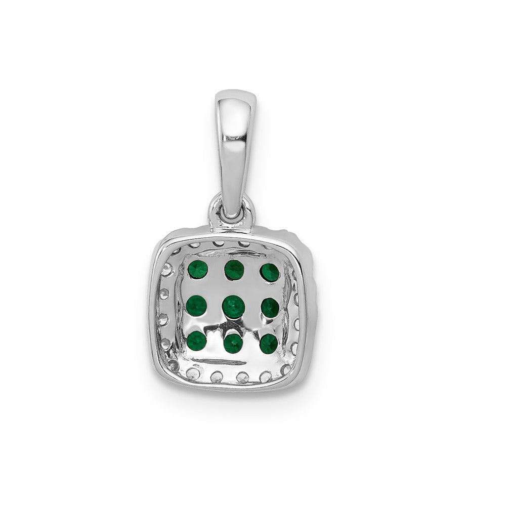 14k White Gold Diamond and .19 Emerald Square Halo Pendant (1.05 grams)