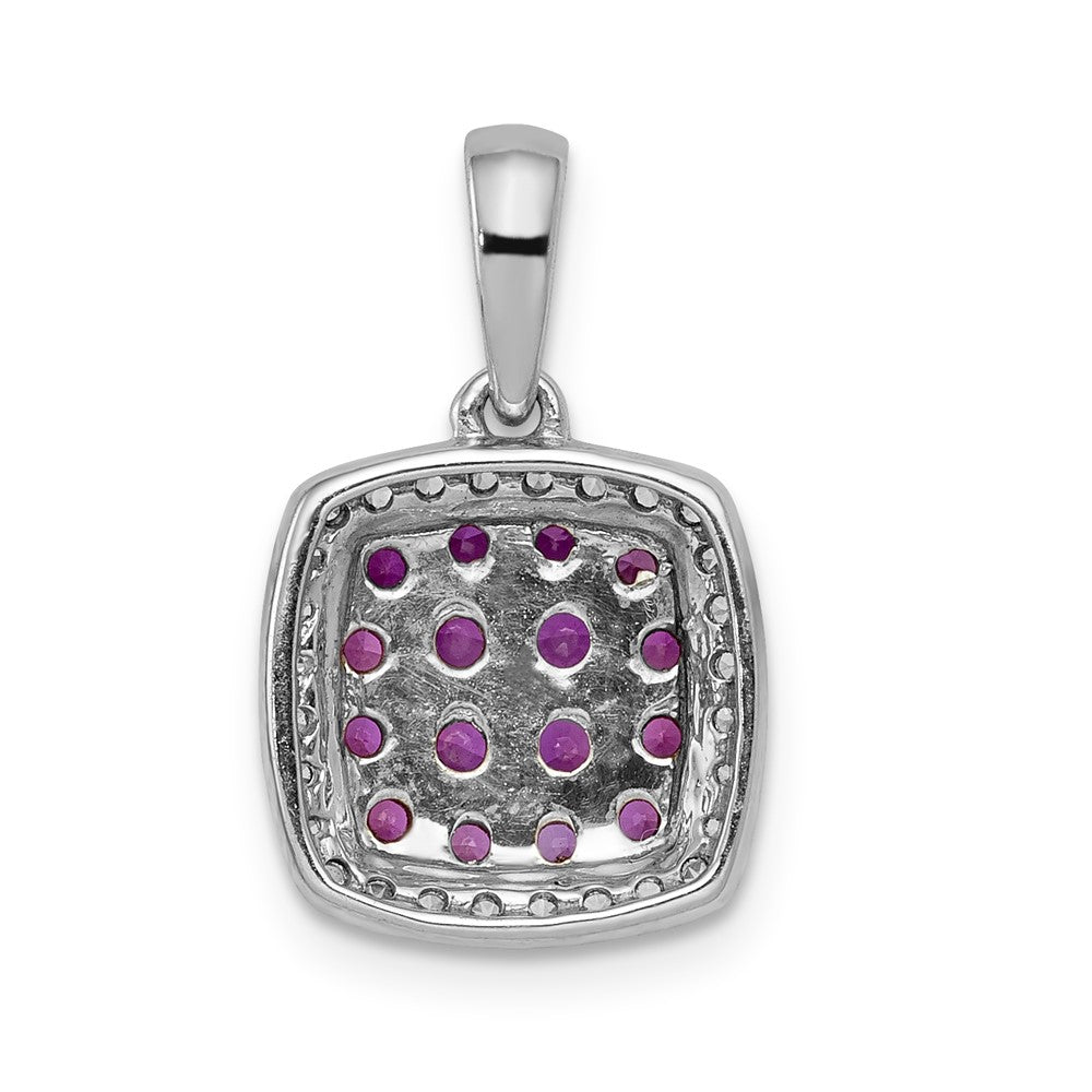 14k White Gold Diamond and Ruby Square Halo Pendant (1.3 grams)