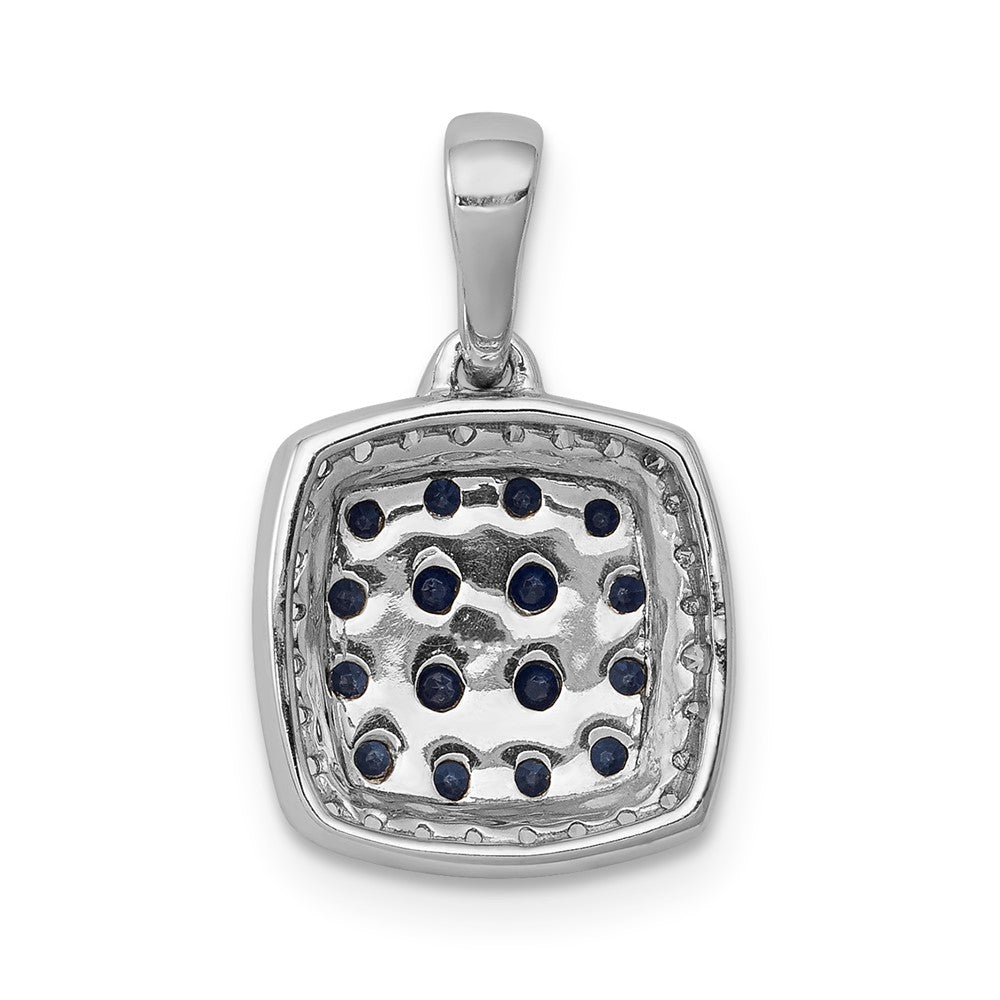 14k White Gold Diamond and Sapphire Square Halo Pendant (1.3 grams)