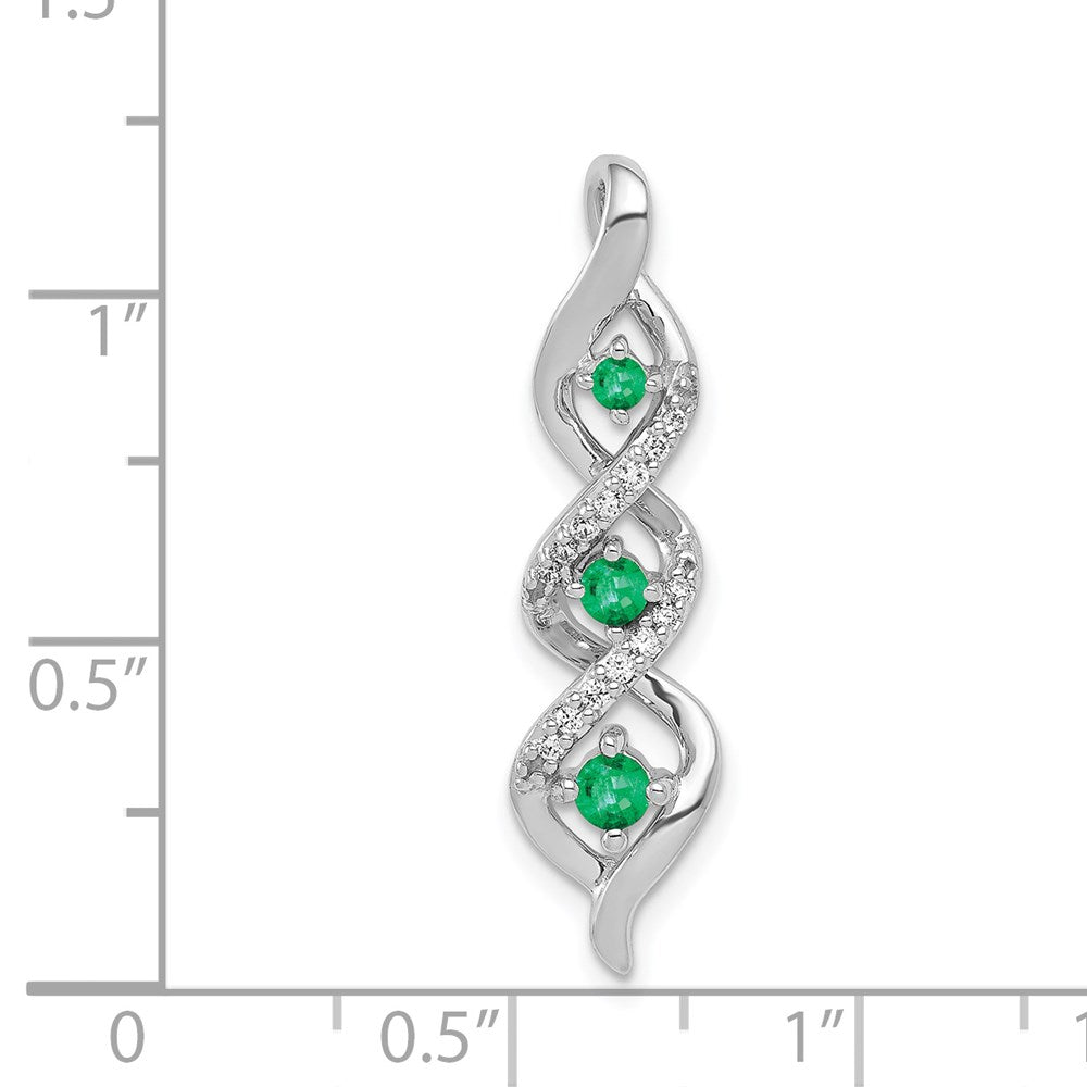 14k White Gold 3-stone Twisted Diamond and Emerald Chain Slide (2 grams)