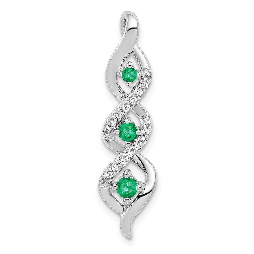 14k White Gold 3-stone Twisted Diamond and Emerald Chain Slide (2 grams)