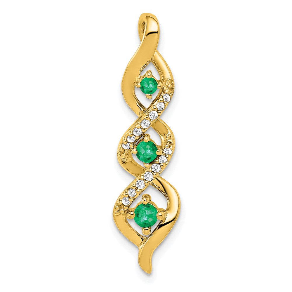 14k 3-stone Twisted Diamond and Emerald Chain Slide (2 grams)