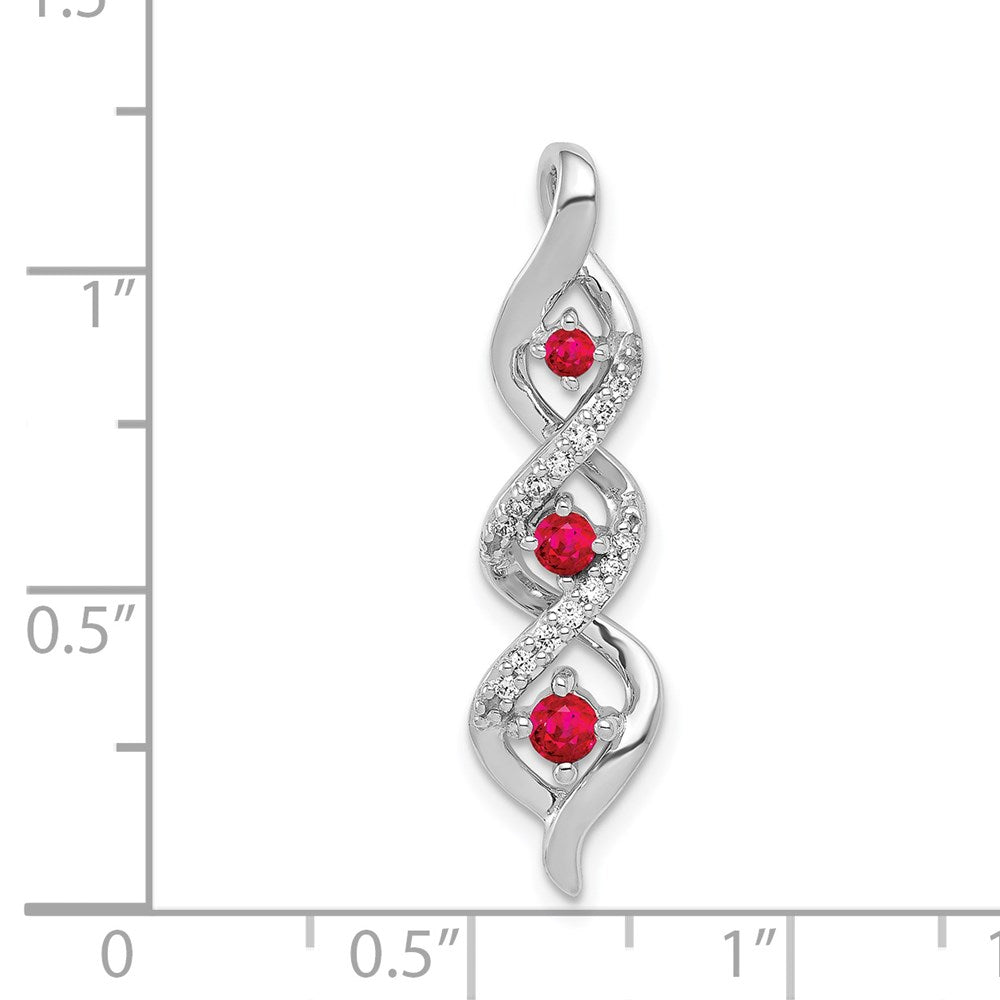 14k White Gold Diamond and .25 Ruby Twisted 3-stone Chain Slide (2 grams)
