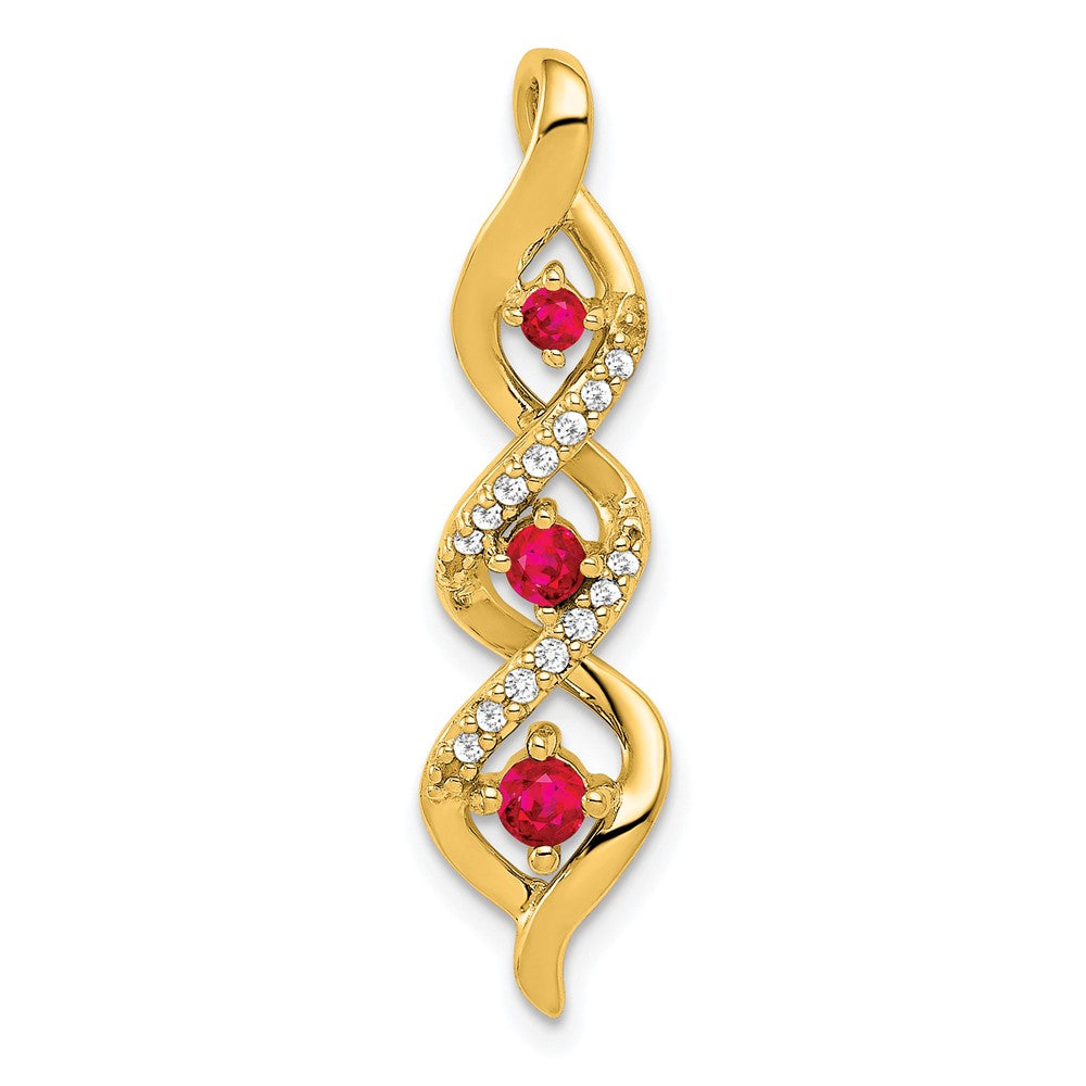 14k Diamond and .25 Ruby Twisted 3-stone Chain Slide (2 grams)