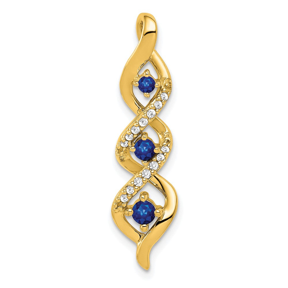 14k Diamond and .26 Sapphire 3-stone Twisted Chain Slide (2 grams)