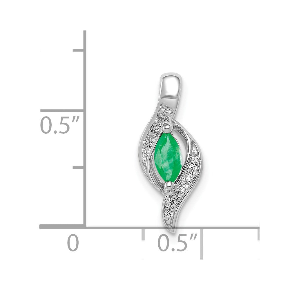 14k White Gold Diamond and Marquise Emerald Pendant (1.25 grams)