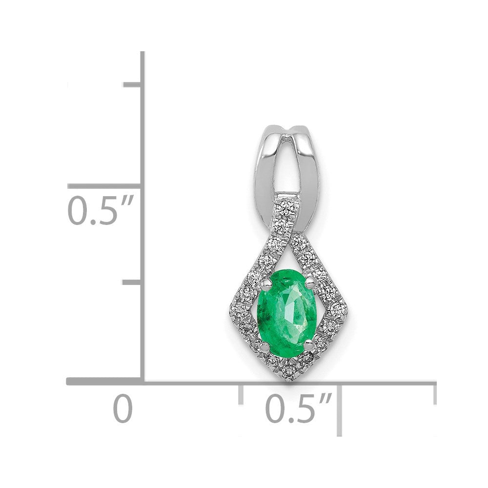 14k White Gold Fancy Diamond and Oval Emerald Pendant (1.1 grams)
