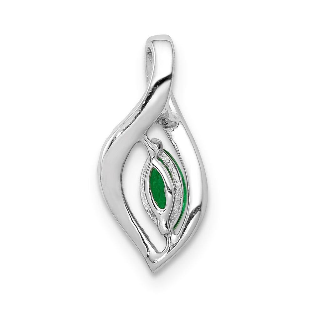 14k White Gold Diamond and Marquise Emerald Pendant (0.8 grams)