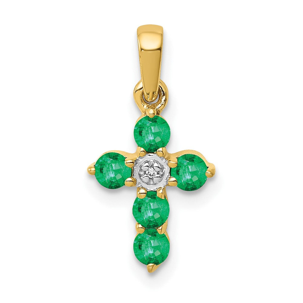 14k Emerald and Diamond Cross Pendant (0.85 grams)