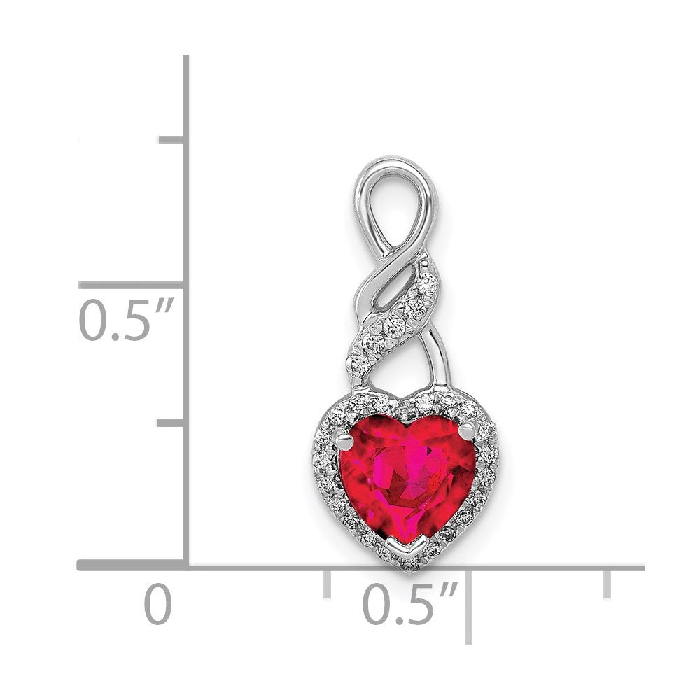 14k White Gold Diamond and .75 Ruby Heart Chain Slide (1.05 grams)
