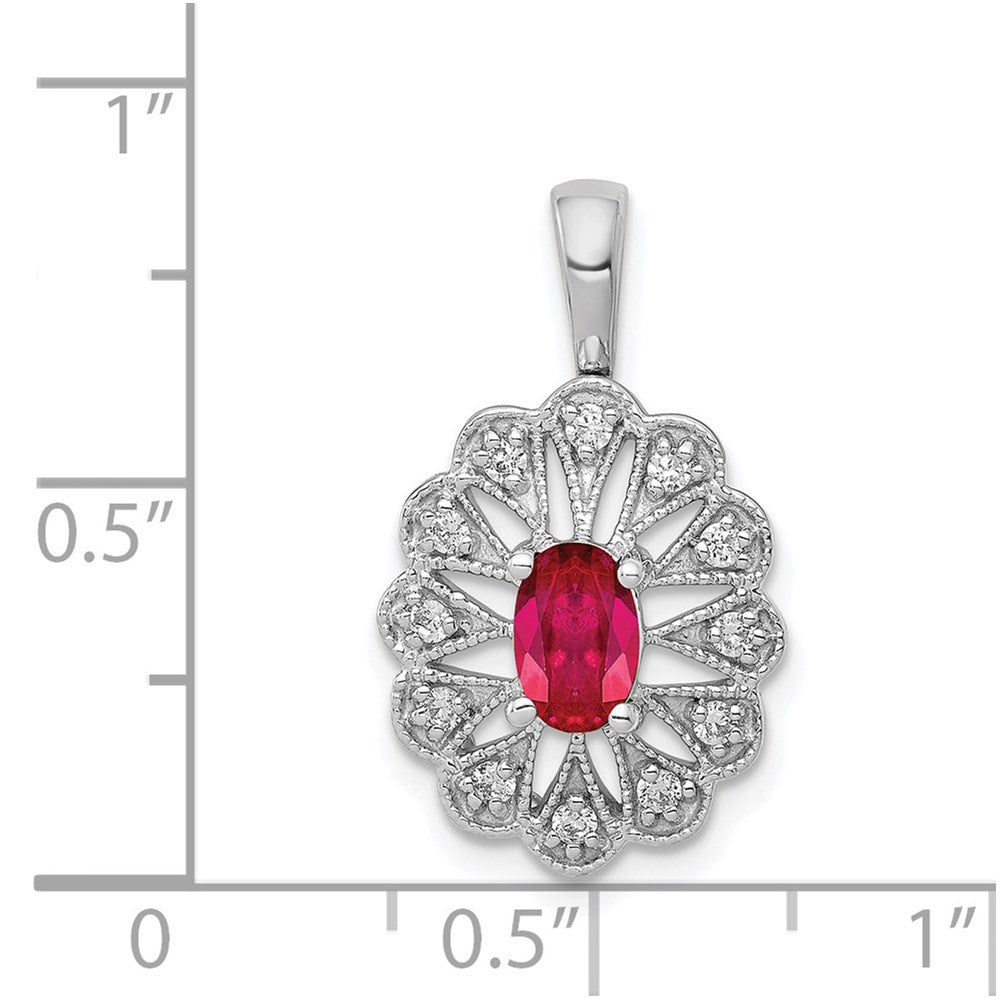 14k White Gold 1/6ct. Diamond and .70 Ruby Fancy Pendant (2.25 grams)