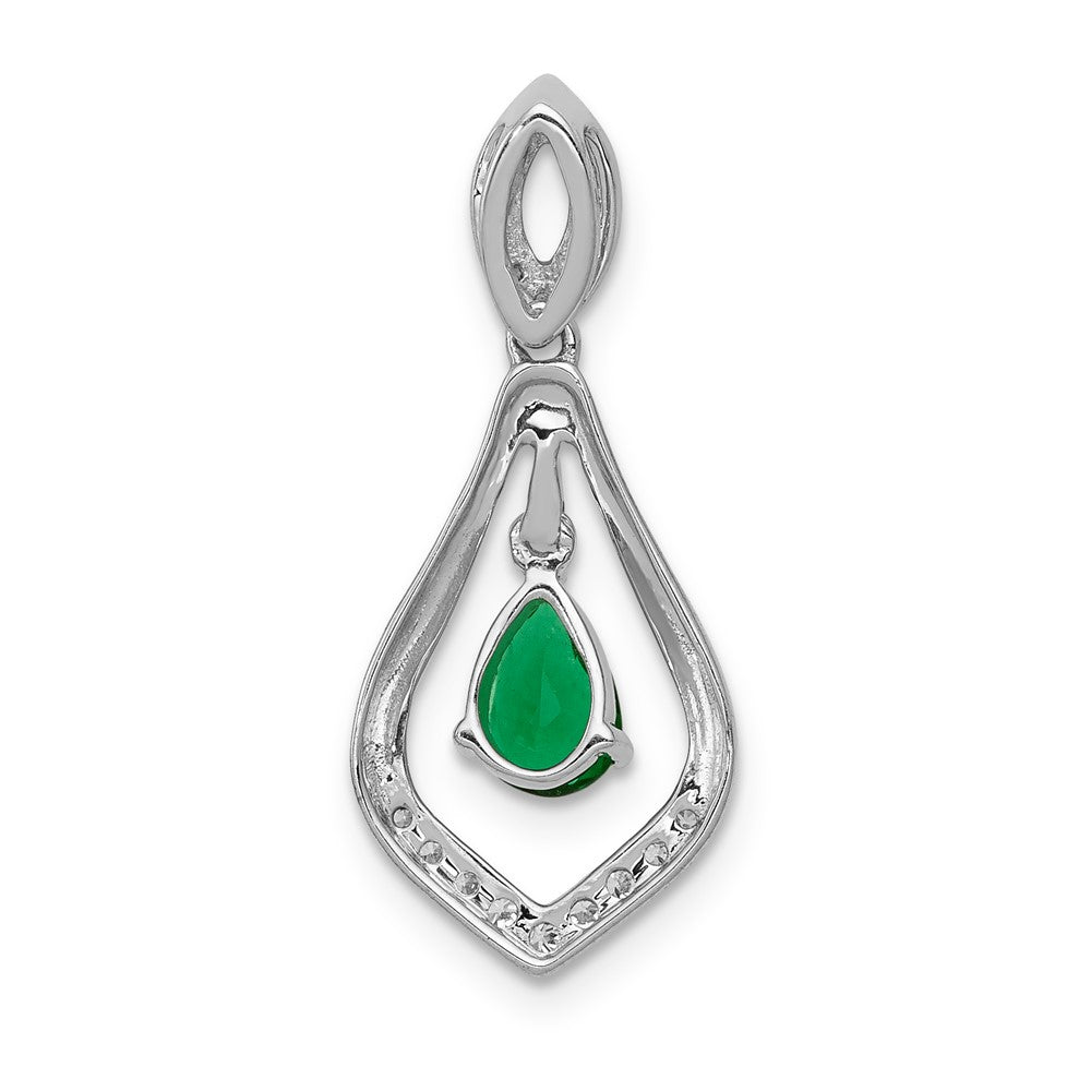 14k White Gold Diamond and Teardrop Emerald Dangle Pendant (1.35 grams)