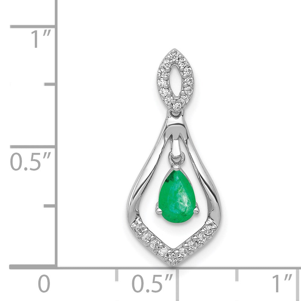 14k White Gold Diamond and Teardrop Emerald Dangle Pendant (1.35 grams)